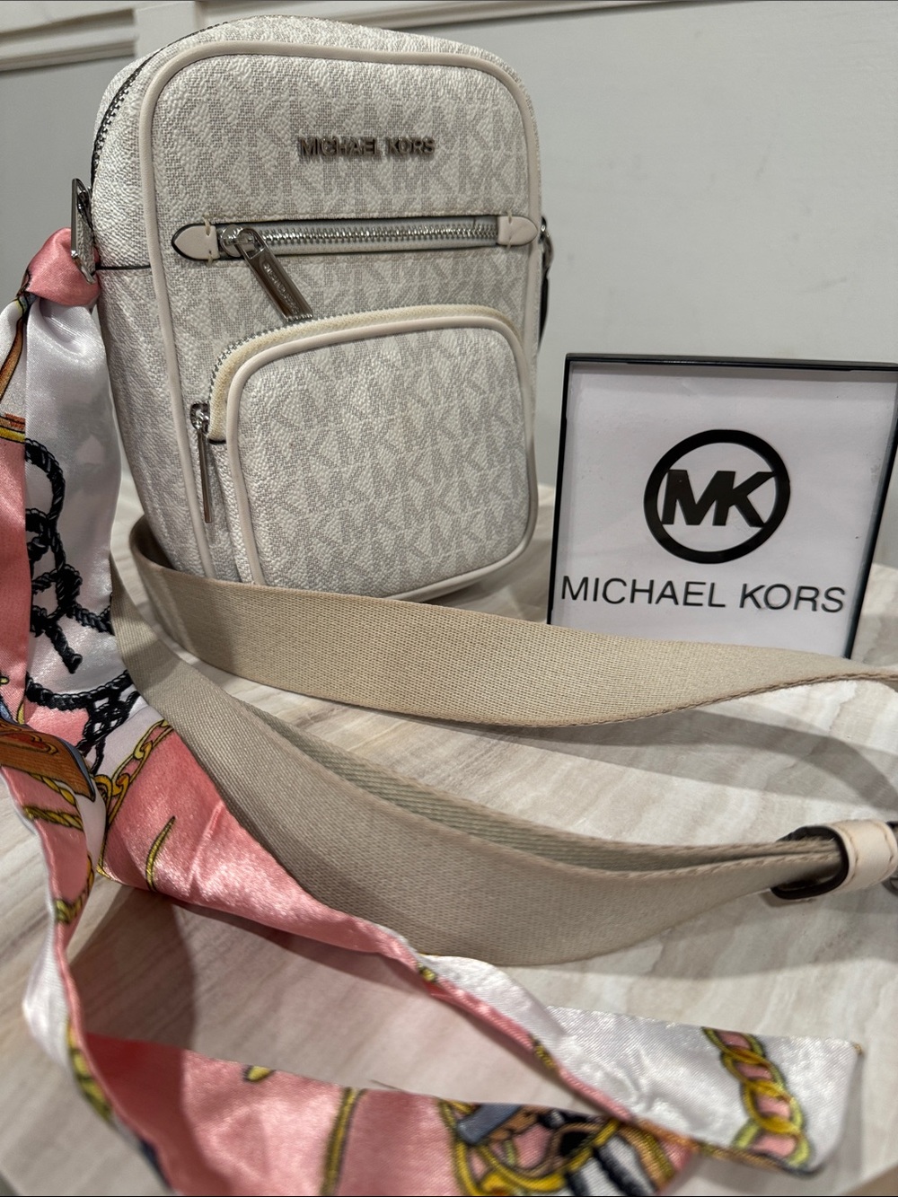 Michael Kors Bag Travel Small Jet Set Logo White Cream Leather Crossbody